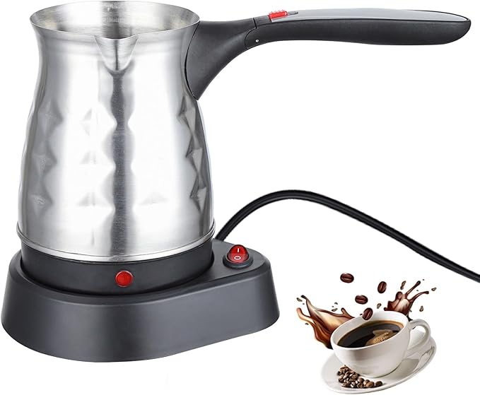Stainless Steel Electric Turkish Coffee PotPortable Electric Turkish Coffee Maker 220v Arabic Greek Coffee Maker 500ml for Heating Coffee Tea Milk(Diamond Pattern)