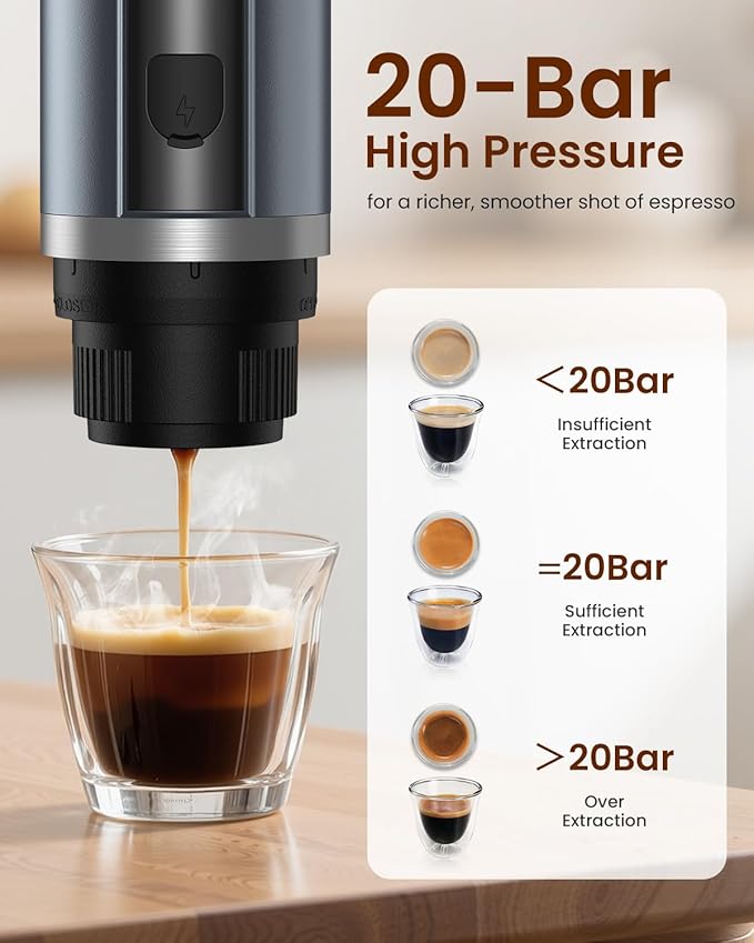Portable Espresso Maker 20 Bar Electric Espresso Machine for Travel Camping Rechargeable USB-C Mini Coffee Maker for NS Capsule Pods and Ground Coffee Gray
