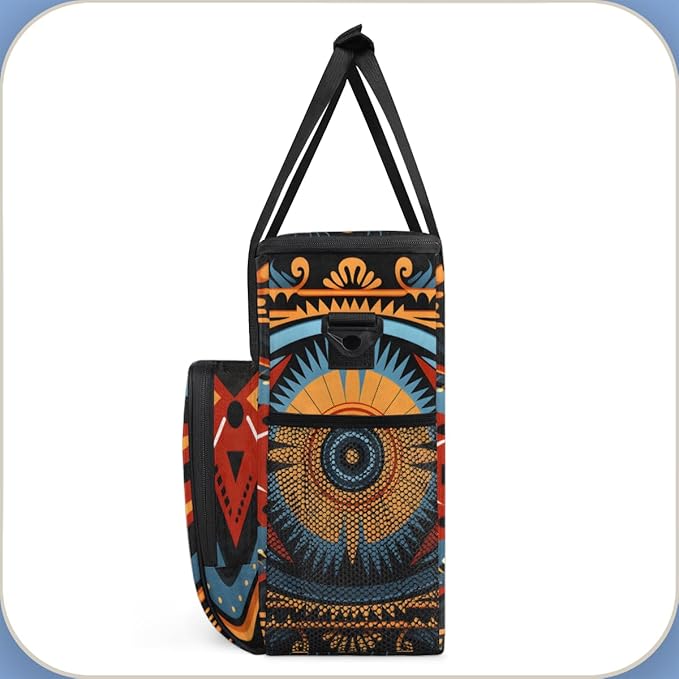 Retro Pattern Coffee Maker Carrying Bag Ethnic Eye Travel Storage Bag Compatible with K-Mini or K-Mini Plus Single Serve Coffee Brewer Carrying Case with Multiple Pockets &amp Shoulder Strap