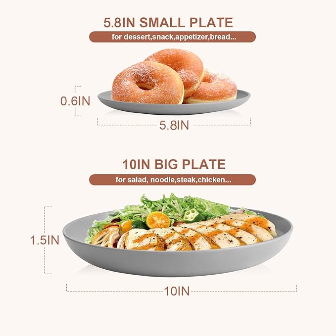 Wheat Straw Dinnerware Set 32 PCS Dinner PlatesDessert Plates Drinking Glasses Wheat Straw Bowls Set Microwave and Dishwasher Safe Dishes Set for 8 for Outdoor Camping Picnic - Grey