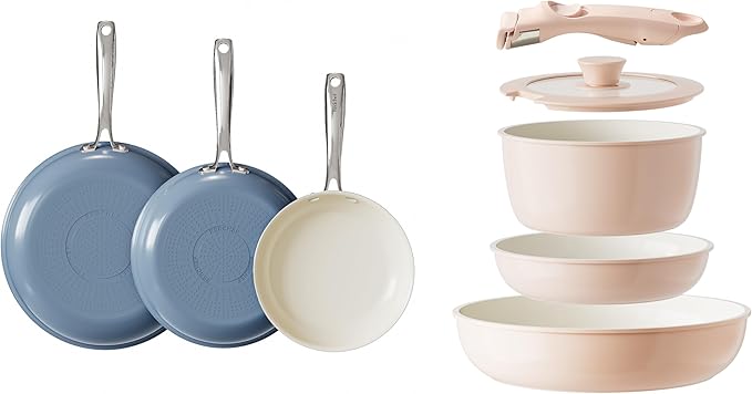 Redchef Ceramic Pots and Pans Set Non Stick Nonstick Kitchen Cookware Sets Non Toxic Pots and Pans Set Non Stick PFAS PFOA &amp PTFE Free Nonstick Frying Pans Set Ceramic Pan Skillet RV Cookwar