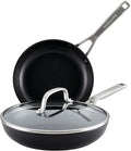 KitchenAid Hard Anodized Induction Nonstick Frying Pan Set With Lid 3-Piece – 8 &amp 10 Inch Skillets Durable Even Heating Dishwasher &amp Oven Safe Easy-Clean Matte Black