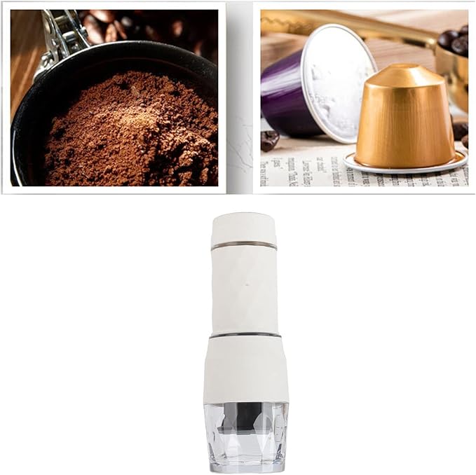 Maual Hand Coffee Maker Portable Travel Coffee Machine Compatible Ground Coffee and Coffee Capsule for Camping Hiking Fishing Picnicking(White)