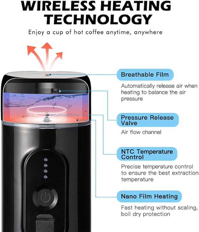 HURRISE Portable Electric Coffee Maker Travel Portable Espresso Machine 12V Car Coffee Maker Camp Coffee Maker for NS Capsules Hiking Office (White)