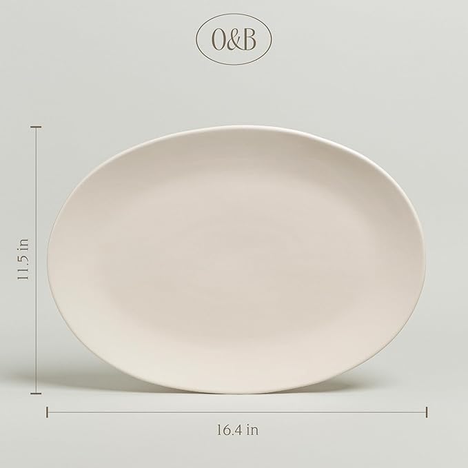 over&ampback Coupe Stoneware Serving Platter - Elegant 1-Piece Oval Serving Platter to Complete Your Kitchen Set - 16.4 x 11.5 - Semi-Matte Ivory