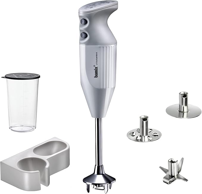 bamix Made in Switzerland M200 PRIME - 2-speed Immersion Hand Blender 200W 120V 60Hz - Light Grey - Includes 3 Stainless Steel Blades – Aerating Blending and Chopping Blades
