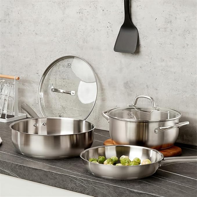 Stainless Steel Cookware Set 10Pcs All Stoves Compatible Stainless Steel Saucepan Stockpot and Frying Pan Oven SafeWhite10 Pc