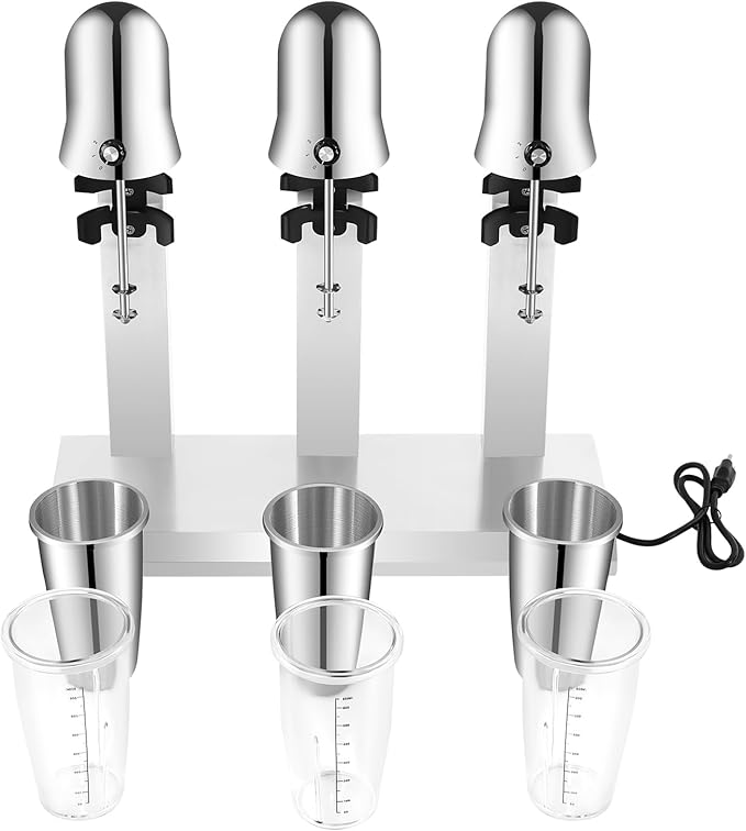 3 Heads Milkshake Maker Commercial Electric Milk Shake Machines 18000rpm Stainless Steel Milkshake Mixer with Cups Cocktail Maker Machine for Milk Tea Fruit Smoothie Milk Foam