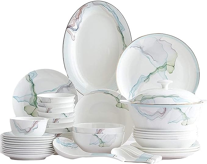 Dinnerware Sets Dish Set56 Pieces Bone China Simple Nordic Style Dinner Set China Phnom Penh Tableware Set Dishes Bowls and Plates for 6-10 People