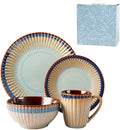 Stoneware Dinnerware Set of 4 4 Pieces Ceramic Dinner Plates Bowl Mug for Kitchen – Unique Gift Idea Scratch Resistant Dishes Dishwasher &amp Microwave Safe (Norwegian Coast)