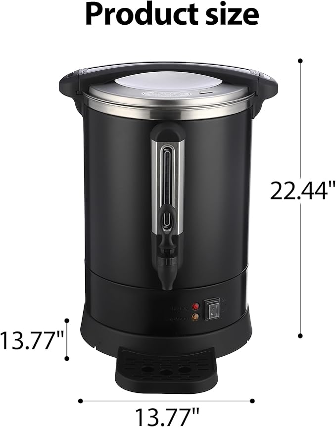 Coffee Urn 14L Hot Beverage Dispenser for Catering Double-Wall Stainless Steel Percolator Dripless Faucet Coffee Urn w/Water Level Gauge &amp Drip Tray Keep Warm Indicator Lights Black