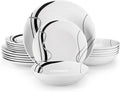 VEWEET Porcelain Dinnerware Sets for 6 18 Pieces Plates and Bowls Set with Black and Grey Ribbon Lines Dishes Set Dining Ware for Dinner Microwave and Dishwasher Safe Series FIONA