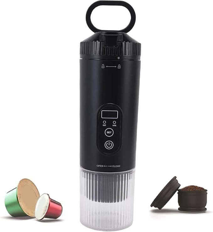 ASHATA Portable Electric Espresso Machine 100W 21Bar Travel Coffee Maker Self Heating Capsule Coffee Machine for Outdoor Car Travel Camping (Black)