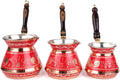 Copper Coffee Pot Set Erzincan Handmade 3-Piece Set 8-6-4 Person Capacity Traditional Turkish Coffee Maker Red Color - Red One Size