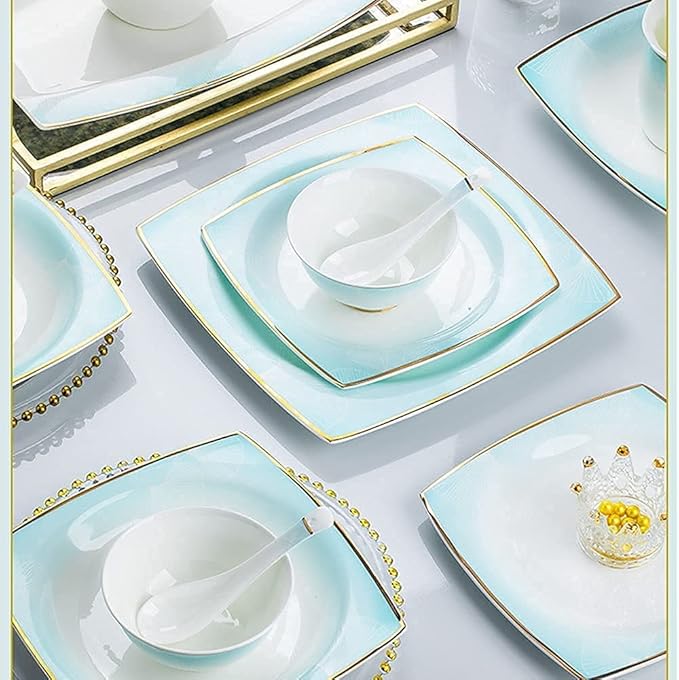 Dinnerware Sets Dish Set 56/60PCS Ceramic dinnerware Set Bone China Tableware Dishes Plates Ceramic Combination Dinner Service Set Diner Set Porcelaine (60 Pieces)