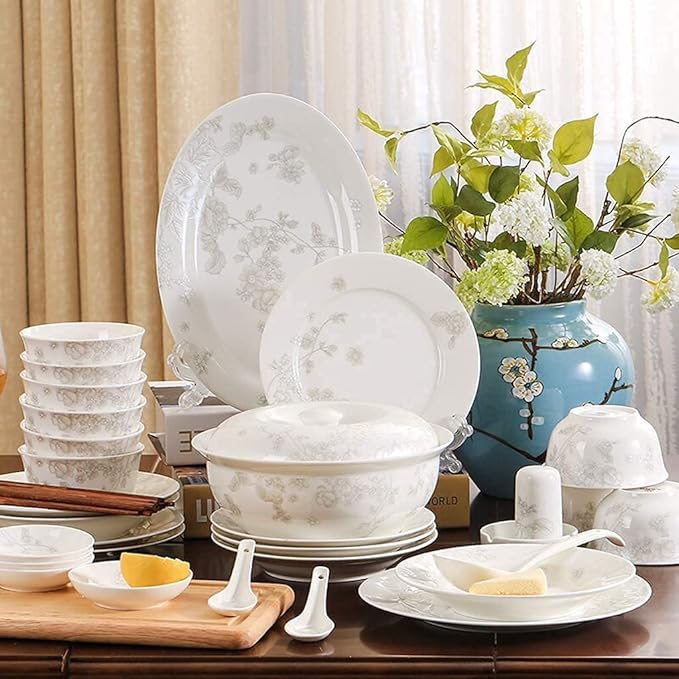 Dinnerware Sets Dish Set Ceramics Dinnerware Set with 46/50-Piece Bowl/Stockpot/Dish/Spoon|Bone China Dinner Sets Plant Flower Porcelain Combination Set