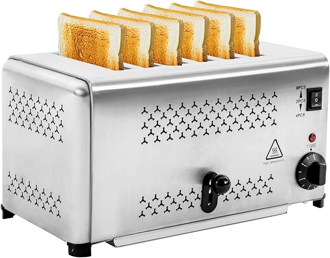 6 Slice ToasterRetro Stainless Steel Toater with Removable Crumb TrayRetro Stainless Steel Toater with 3 ModeCountertop Kitchen Small Appliances for Families Bakeries Restaurants