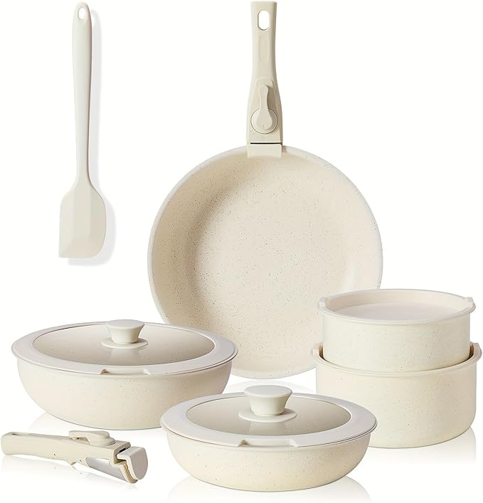 12Pcs Non-Stick Cookware Set Pots and Pans Set with Detachable Handle for Kitchen Induction Cookware Oven Safe Stackable Non-Stick Set