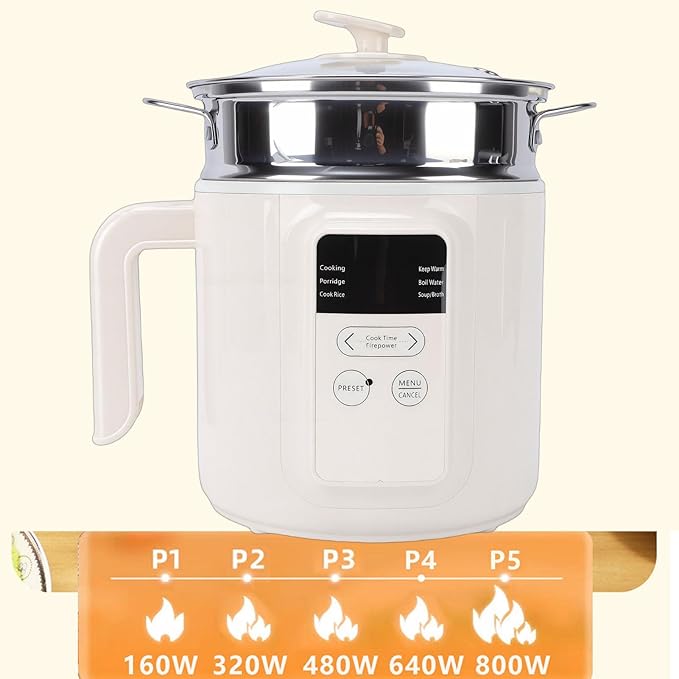 Pssopp 1.8L Electric Rice Cooker Multifunctional Rice Grain Porridge Soup Noodles Pot with Stainless Steel Steamer Tray for Kitchen Gadgets (US Plug 110V)