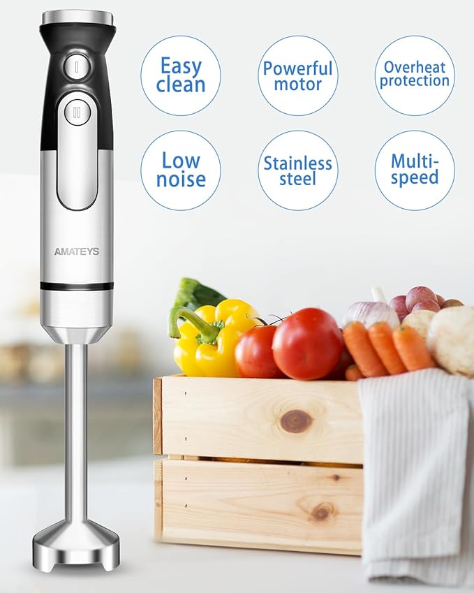 Immersion Blender Handheld700W Hand Mixer Infinitely Variable SpeedsMulti-function Stainless Steel Stick Electric Kitchen Smoothie Blender with Detachable Whisk Milk Frotherfor Soup Puree