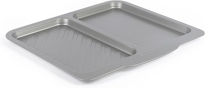 Salter Essentials Split Baking Tray – Non-Stick Coating Rectangular Dual Baking Tray Dishwasher Safe Easy to Clean Made in The UK Durable Carbon Steel Lightweight Oven Sheet PFOA-Free BW13673