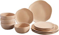 Corona Dinnerware Set 12–piece Plates and Bowls Set Ceramic Sets for 4 Microwave and Dishwasher Safe Areia Modern Organic Shape.