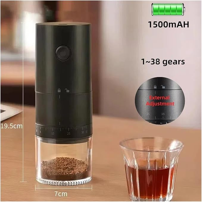 Portable Coffee Machine Portable Electric Coffee Bean Grinder 38 Levels Externally Adjustable USB Charging 1500mAh Rechargeable Home Mini Coffee Makerfor Outdoor Travel Picnic(Black)