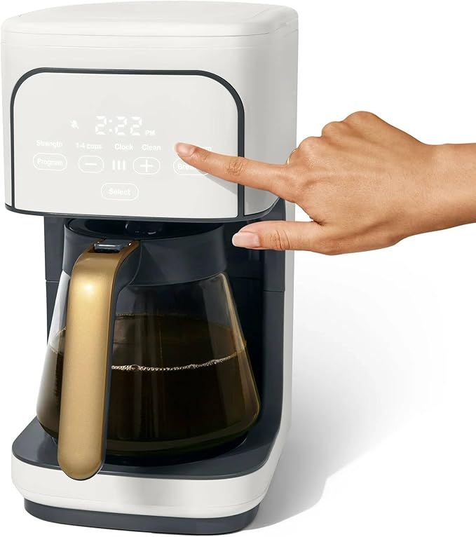 12 Cup Programmable Coffee Maker with Glass Carafe Reusable Filter and Touch Display (White Icing)