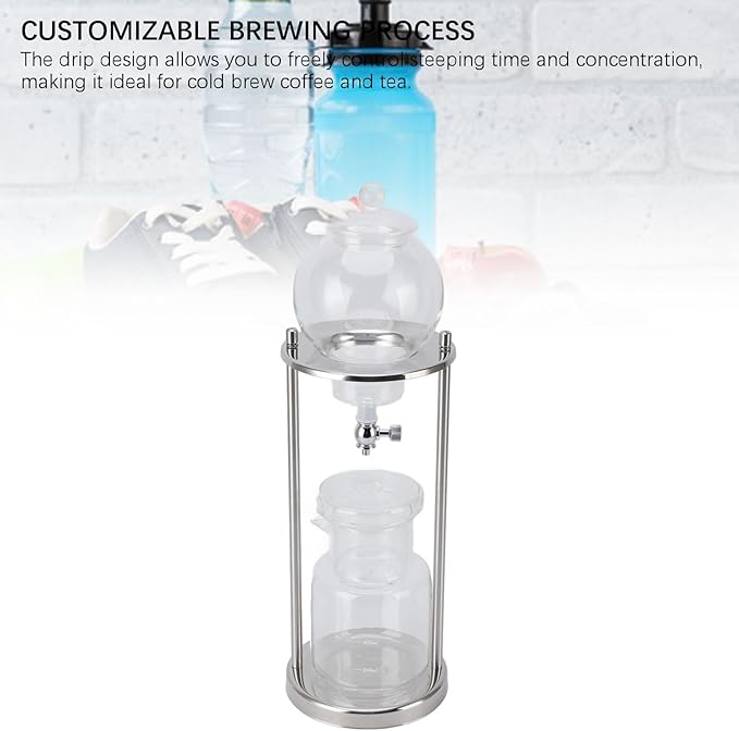 Ymiko Ice Cold Brew Dripper Coffee Maker Premium Stainless Steel Glass 5 to 8 Cup 600ml Cold Brew Tower for Home Office Silver Portable Cold Brew Coffee Machine