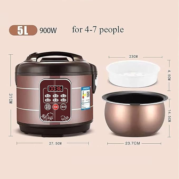 Rice Cooker Household Multi-Function Cooking Rice Cooker for 1-8 People ntelligent Insulation and 24H Reservation (5L) ()