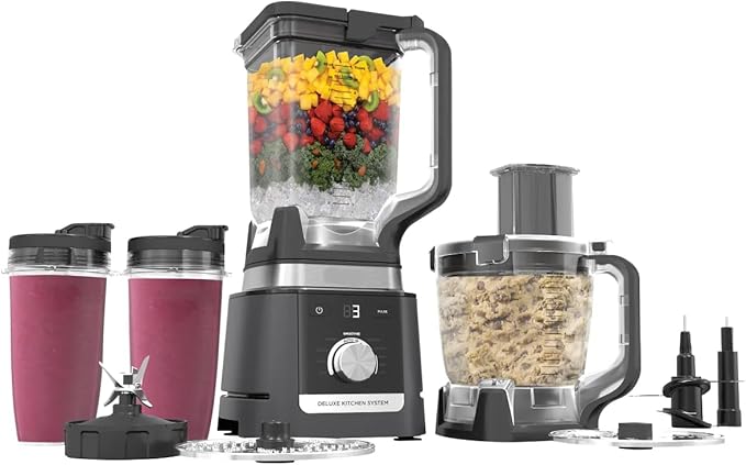 Niinja Deluxe Kitchen System 1600 Peak Watt Blender &amp Food Processor Combo 88 oz Pitcher 9 Cup Bowl 7 Auto-IQ Programs