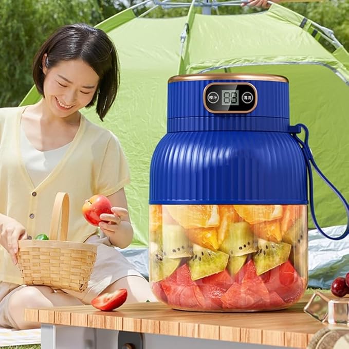 Portable BlenderJuicer Cup with Digital Display600ML Capacity Juices Making CupUSB RechargeablePersonal Size Blender for Shakes and Smoothiesfor Travel&ampGym (Blue-green(single cup with two lid