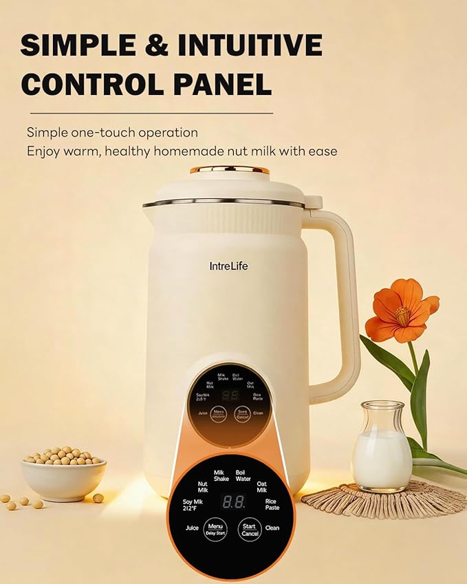 34 oz Nut Milk Maker Machine 8 in 1 Soy Milk Maker with Nut Milk Bag Plant Based Milk Maker for Almond Oat with Delay Start/Keep Warm/Self Cleaning Cream
