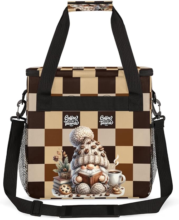 Coffee Brown Gnome Coffee Maker Carring Bag Travel Carrying Storage Tote Bag Compatible with Keurig K-Mini or K-Mini Plus Portable Single Serve Coffees Brewer Case with Pockets for K-cup Pods