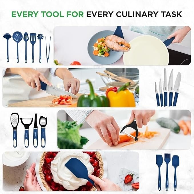 54-Piece Professional Kitchen Cookware Set - Ceramic Non-Stick Bakeware &amp Pots Pans with Cool-Touch Handles - Compatible with Gas Electric &amp Induction Cooktops - Easy to Clean &amp Safe