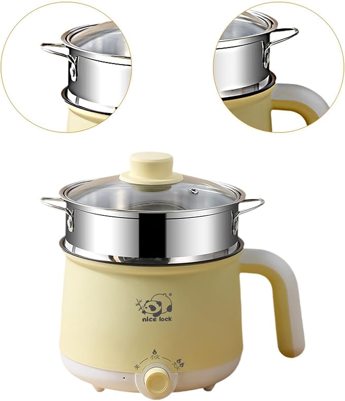 Generic Electric Cooking Pot Raman Cooker Stainless Steel Mini Travel Cooker Portable Cooking Pot for Dumpling Steak Soup Fry Oatmeal steel steamer