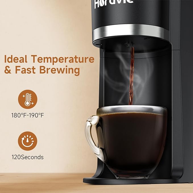 Small Single Serve Coffee Maker Fast Brew One Cup Coffee Machine for K Cup and Grounds 6 to 12 oz. Brew Sizes Capsule Coffee Machine with Descaling Reminder and Viewing Tank Black