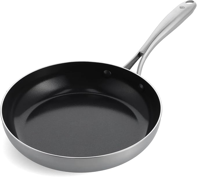 Blue Diamond HD Stainless Steel Clad Pro 8 Frypan Skillet Diamond Infused Ceramic Nonstick PFAS and PFOA-Free Dishwasher Safe Oven and Broiler Safe Durable Even Heating Silver