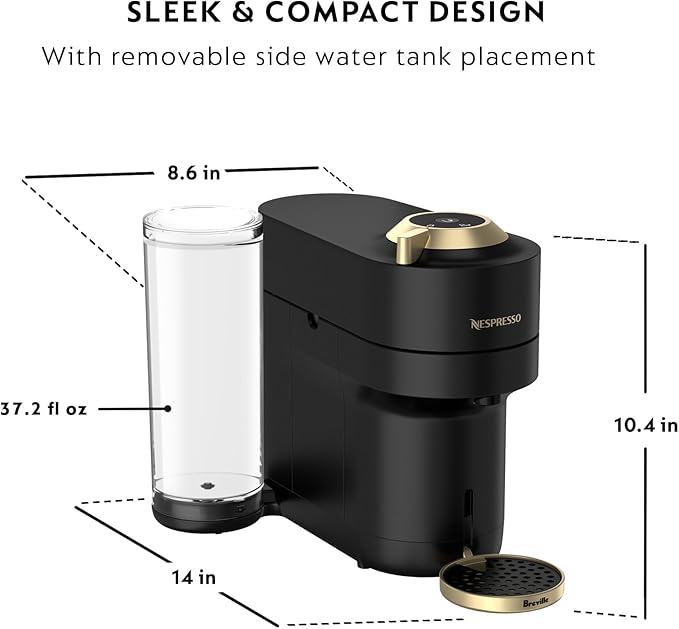 Nespresso Limited-Edition Vertuo Pop+ Deluxe Coffee and Espresso Maker by Breville with Milk Frother Matte Black Gold Capsules Vertuo Line