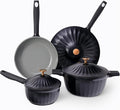 Nonstick Ceramic Cookware Set (7 Piece)–Titanium Cast Aluminum Pots and Pans Set with Lids Non Toxic PFAS-Free Compatible with All Stovetops–Jet Black