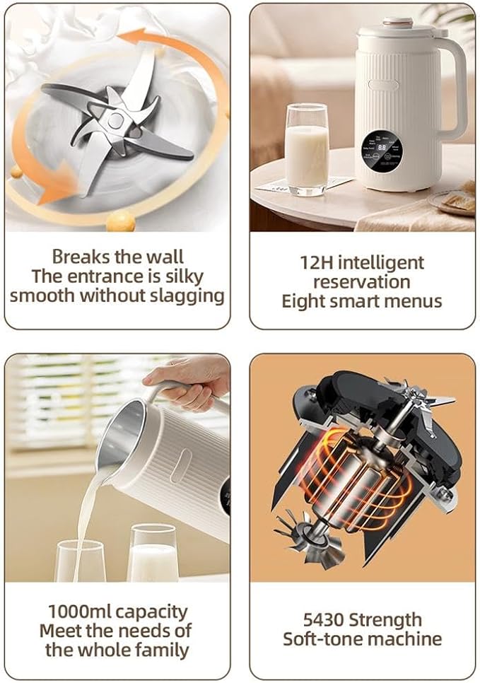 Nut Milk Maker Soy Milk Maker Programmable Blender with Digital Display 12 Stainless Steel Blades Auto Cleaning 8H Keep Warm Function for Home Office Healthy Drinks (milky)