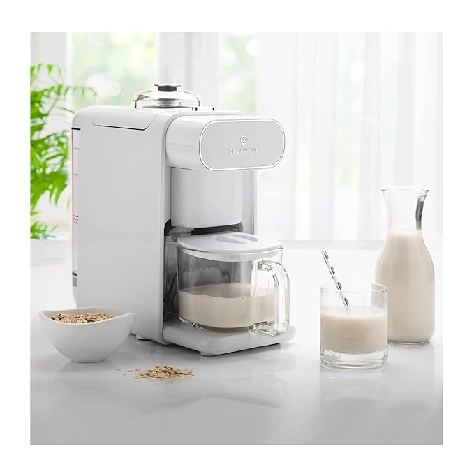 ChefWave Milkmade Soy Milk Maker – 6-in-1 Plant-Based Milk Machine for Almond Oat Soy Cashew Coconut &amp Macadamia – No Soaking Auto-Clean Delay Start Glass Pitcher – White