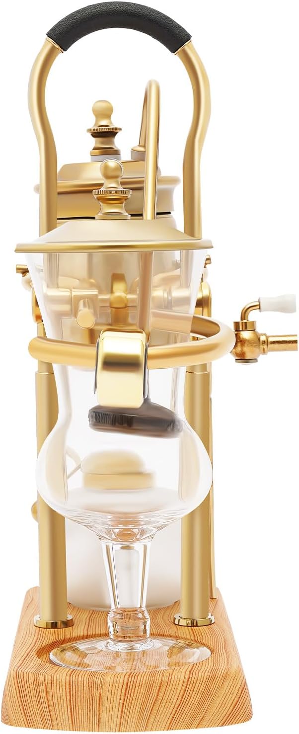 TFCFL Balance Siphon Coffee Maker 13.53oz Vintage Gravity Coffee Maker with faucet &amp measuring cup for Offices Lounge Bars &amp Cafes (Gold)
