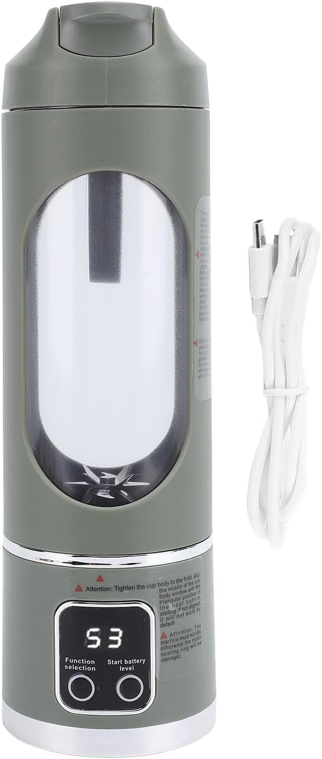 450ML Portable Juicer Cup - USB Rechargeable Travel Blender with 12 Blades &amp 3 Speeds - Smoothies &amp Fruit Juices for Home Office and Outdoors (Green)