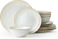 Famiware Aegean Stoneware Dinnerware Set for 4 Plates and Bowls Sets 12-Piece Scratch-Resistant Dinner Plate Set Handmade Irregular Round Dishes - Microwave and Dishwasher Safe Cappuccino White