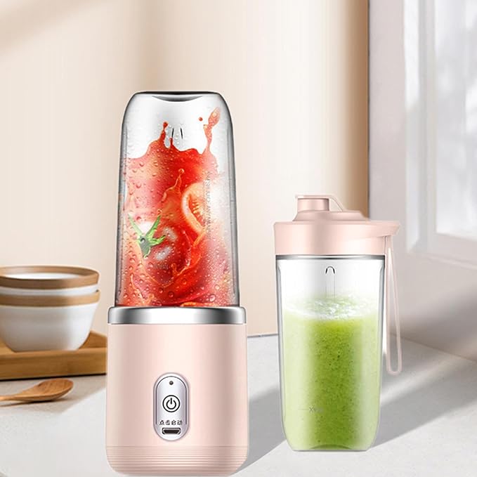Portable Blender Fruit Juicing Cup 400ml with Water Bottle Juicer Machine Smoothie Blender for Salad Smoothies Pink