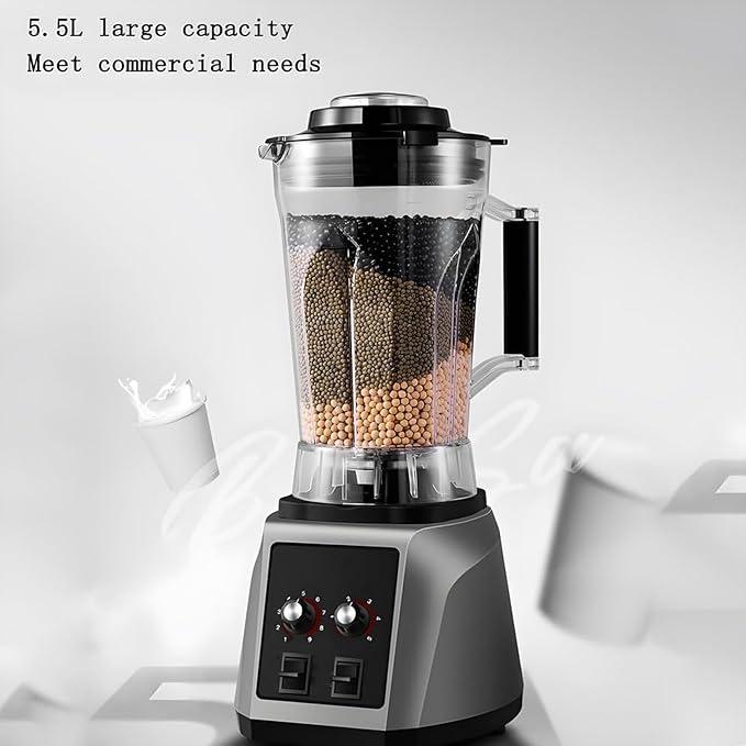 Commercial Blender 2200W Smoothie Blender with 9 Gears Speed Adjustable 6L Fully Automatic Soy Milk Maker Machine with 8-Blade Nut Processor Machine Lid with Clasp for Home and Business Use