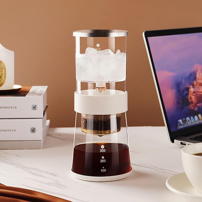 Iced Drip Coffee Maker in Acrylic with Adjustable Water Flow Cold Brew Coffee Brewer 11.8oz with Stainless Steel Filter for Home Office Coffee Pots