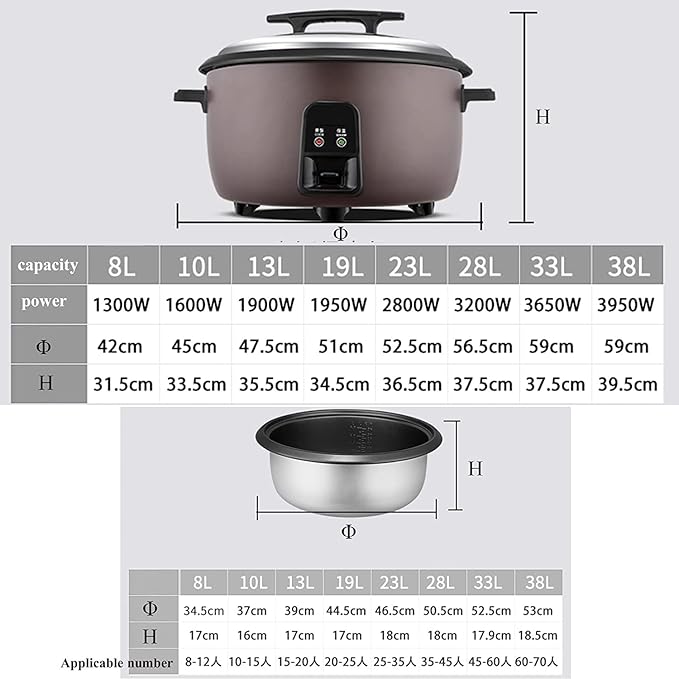 Rice Cooker with Steamer Large Capacity Canteen Hotel Commercial Hotel Home Old-Fashioned Insulated Rice Cooker for 8-70 People (13L) ()