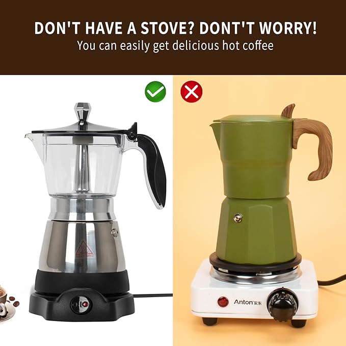 Cafeteras Electricas Modernas Moka Pot Italian Coffee Espresso Machine 6 Cup Cuban Coffee Maker with Detachable Base &amp Overheat Protection Greca Electrica De Cafe Gift for Travel